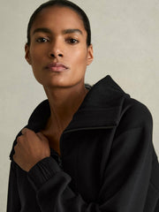 Women Interlock Half-Zip Drawstring-Hem Sweatshirt in Black