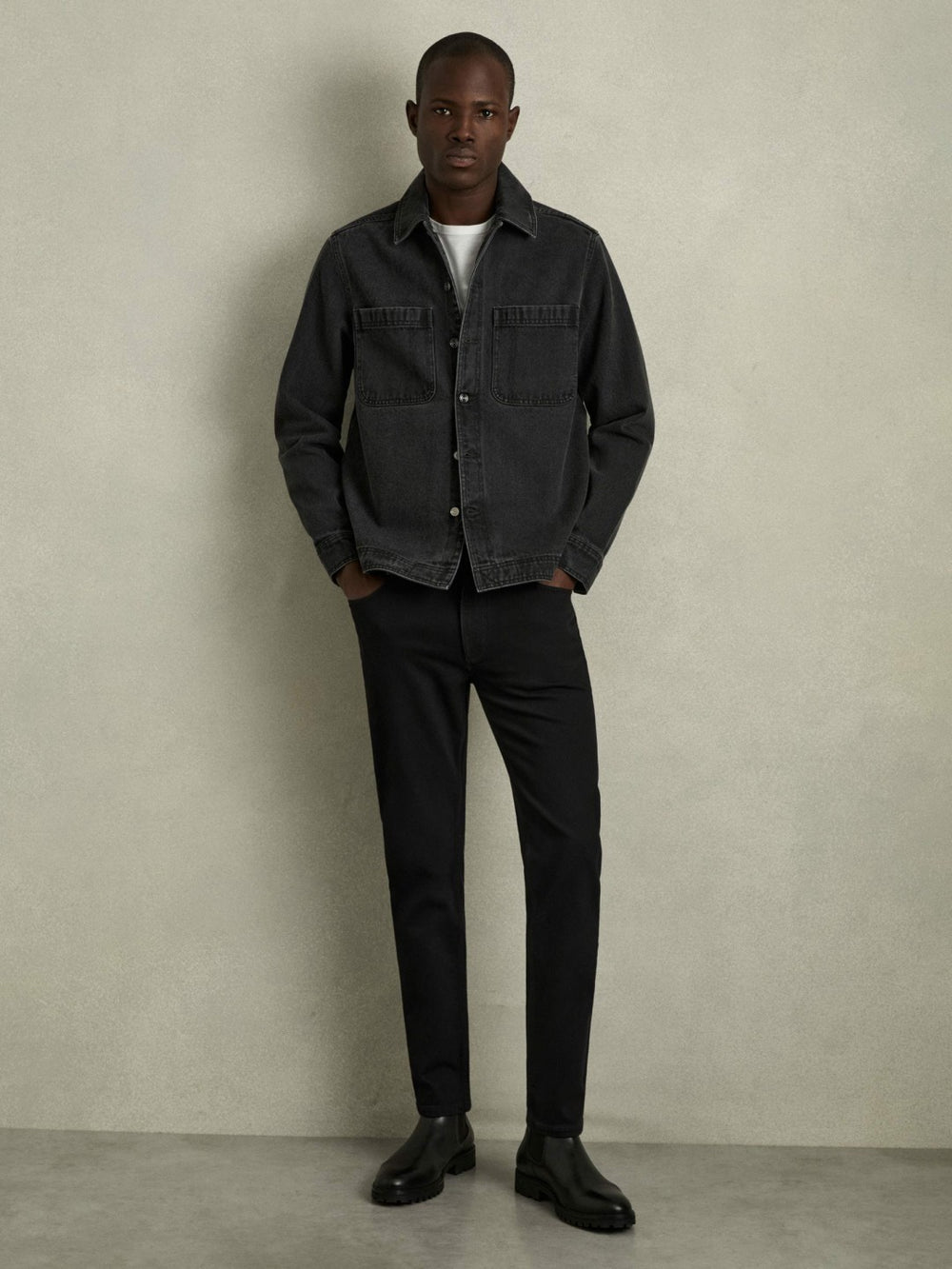 Men Cotton-Stretch Slim-Fit Jeans in Stay Black
