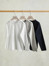 Children & Baby 3-9 yrs Cotton Jersey Long Sleeve T-Shirts 3 Pack in White/Soft Grey/Navy
