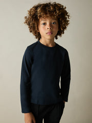 Children & Baby 3-9 yrs Cotton Jersey Long Sleeve T-Shirts 3 Pack in White/Soft Grey/Navy