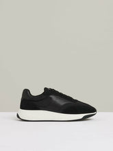 Men Leather Suede Running Trainers in Black/White