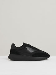 Men Leather Suede Running Trainers in All Black