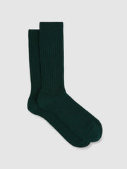 Men Ribbed Socks With Wool And Cashmere in Forest Green