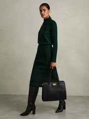 Women Grained Leather Tote Bag in Black