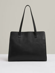 Women Grained Leather Tote Bag in Black