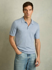 Men Merino Wool Polo Shirt in Soft Blue
