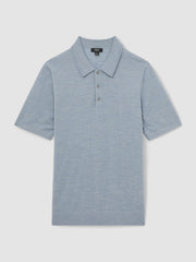 Men Merino Wool Polo Shirt in Soft Blue
