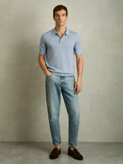 Men Merino Wool Polo Shirt in Soft Blue