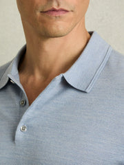 Men Merino Wool Polo Shirt in Soft Blue