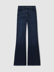 Women Petite Stretch-Cotton Wide-Leg Jeans in Dark Blue