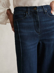 Women Petite Stretch-Cotton Wide-Leg Jeans in Dark Blue