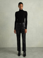 Women Leather Slim-Leg Trousers in Black
