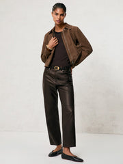 Women Leather Slim-Leg Trousers in Chocolate