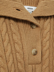 Children & Baby 9-13 yrs Cotton-Blend Open-Collar Cable-Knit Jumper With Wool in Camel