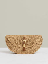 Women Raffia Half-Moon Clutch Bag in Natural
