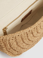 Women Raffia Half-Moon Clutch Bag in Natural