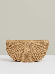 Women Raffia Half-Moon Clutch Bag in Natural