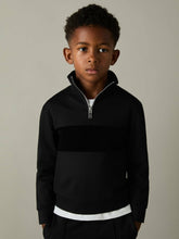 Children & Baby 3-9 yrs Slim Fit Half-Zip Funnel Neck Velour Sweatshirt in Black