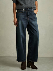 Women Petite Denim Culotte Jeans in Dark Blue