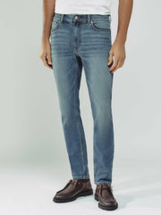 Men Cotton-Stretch Slim-Fit Jeans in Washed Indigo Green Cast