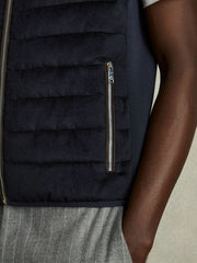 Men Brushed Jersey Quilted Gilet in Navy