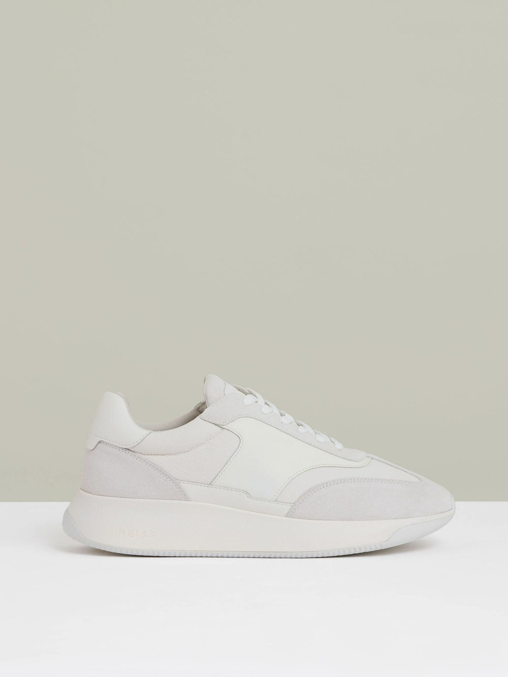 Men Leather Suede Running Trainers in White
