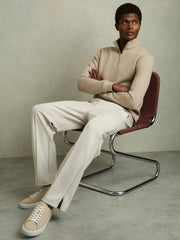 Men Nubuck Leather Low-Top Trainers in Ecru