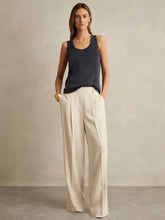 Women Petite Elasticated-Waist Wide-Leg Twill Trousers in Cream