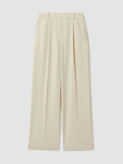 Women Petite Elasticated-Waist Wide-Leg Twill Trousers in Cream