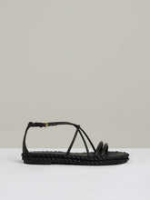 Women Leather Braided Flat Sandals in Black