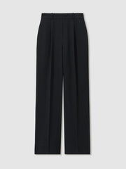 Women Petite Elasticated-Waist Wide-Leg Twill Trousers in Navy
