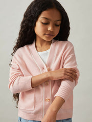 Children & Baby 4-9 yrs Wool-Blend Stripe-Detail Cardigan With Cashmere in Pink