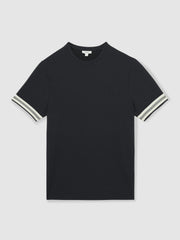 Men Tape-Cuff Textured T-Shirt in Navy