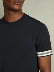 Men Tape-Cuff Textured T-Shirt in Navy