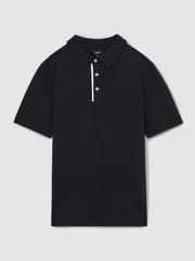 Men Contrast-Placket Polo Shirt With Cotton in Navy