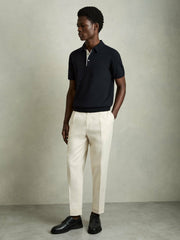 Men Contrast-Placket Polo Shirt With Cotton in Navy