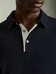Men Contrast-Placket Polo Shirt With Cotton in Navy