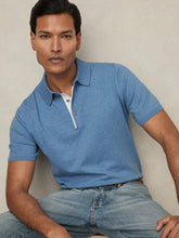 Men Contrast-Placket Polo Shirt With Cotton in Blue