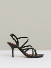 Women Leather Strappy Stiletto Sandals in Black