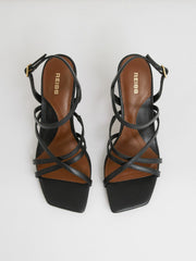 Women Leather Strappy Stiletto Sandals in Black