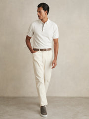 Men Contrast-Placket Polo Shirt With Cotton in White
