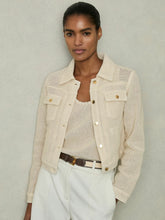 Women Cotton-Blend Textured Trucker Jacket in Neutral