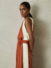 Women Colour-Block Rope-Cord Jumpsuit in Orange