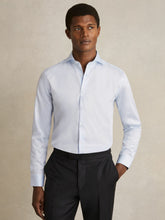 Men Regular Fit Cotton-Twill Two-Fold Shirt Slim-Fit in Soft Blue