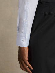 Men Regular Fit Cotton-Twill Two-Fold Shirt Slim-Fit in Soft Blue