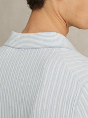 Men Open-Collar Textured Polo Shirt in Soft Blue/White