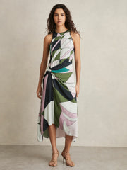 Women Geometric-Print Gathered Midi Dress in Green