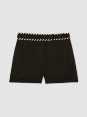 Women Linen Whipstitch Shorts in Black