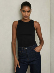 Women Stretch-Cotton Racerback Vest in Black