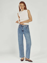 Women Petite Mid-Rise Straight-Leg Jeans in Light Blue